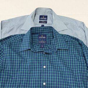 Lot of 2 Stafford Men's Size 16/32-33 Travel Easy-Care Long Sleeve Button Up